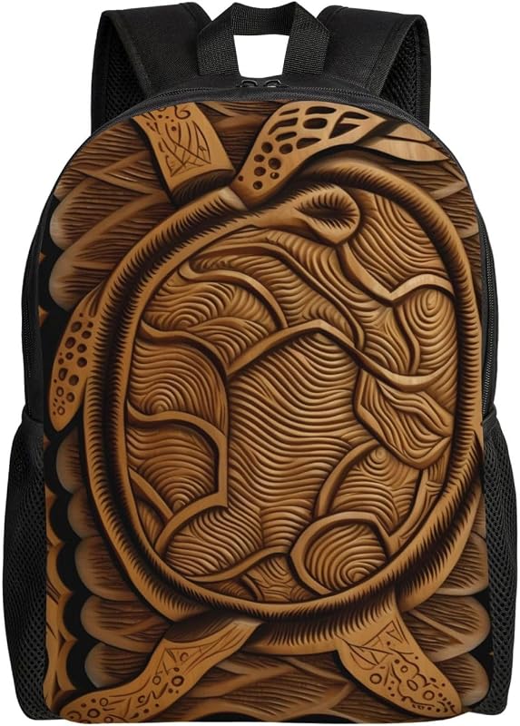 Mochila para computadora portátil para hombres y mujeres, mochila ligera hawaiana Tapa Honu Turtle, mochila informal con bolsillos laterales para botellas