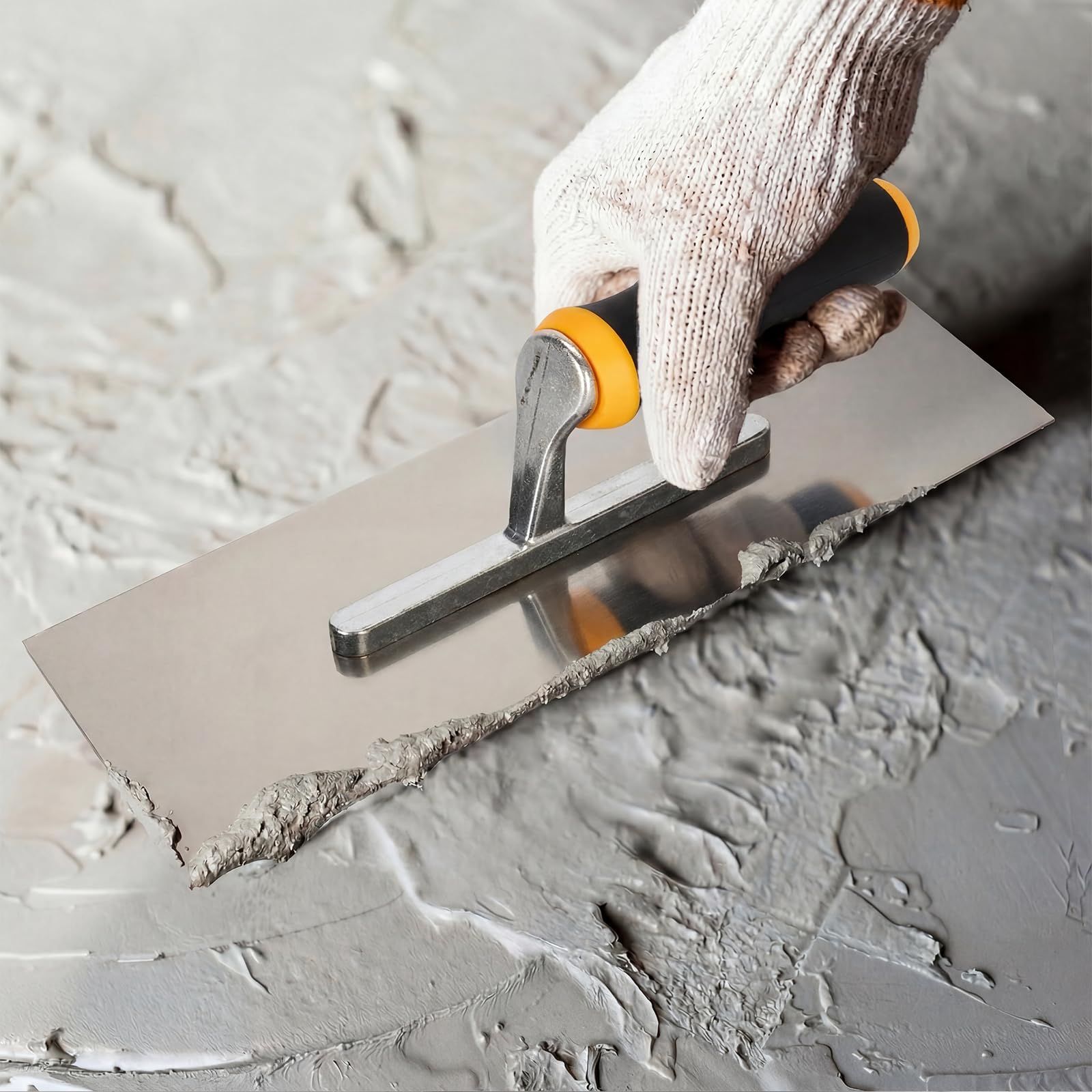 Set Spatole Rasanti con Rullo per Stucco, Kit 4 Pezzi in Acciaio Inox per Cartongesso e Riparazione Pareti, Rullo 23 cm, Frattazzo e Spatole 25/40 cm