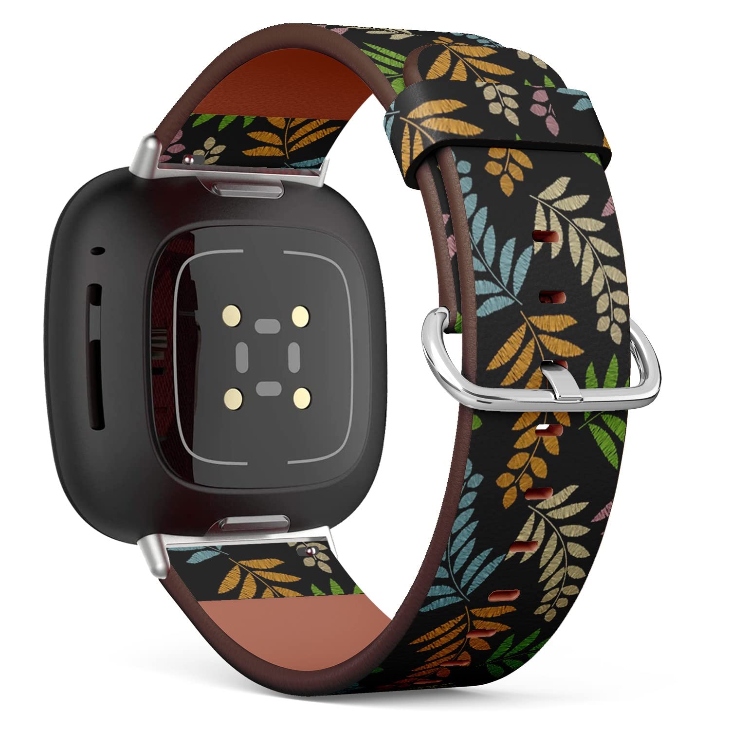 CJBROES Replacement Leather Watch Band, Compatible with Fitbit Versa 3 and Fitbit Sense of Wristband Bracelet Accessory - Vintage Embroidery Floral Fabric Texture