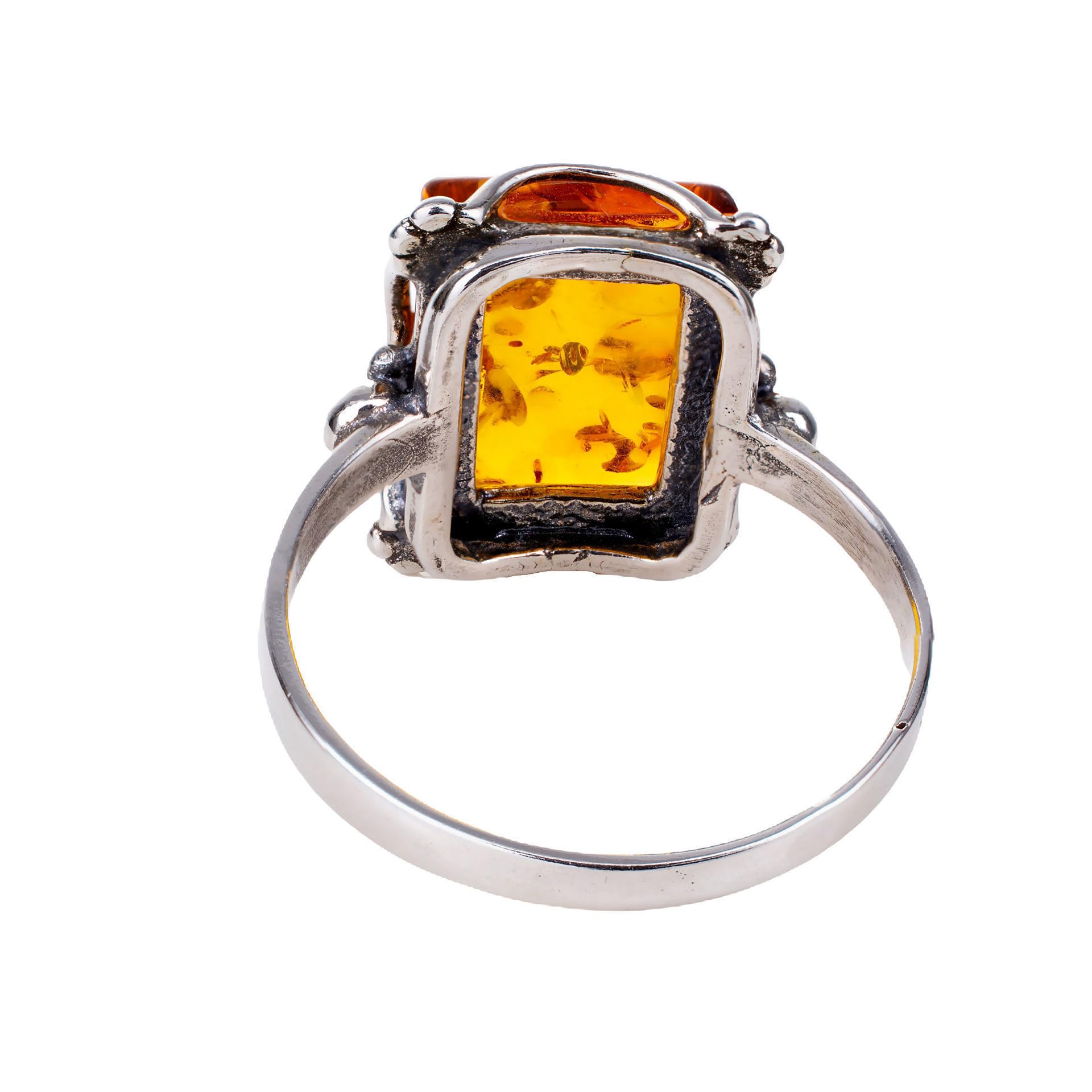 HolidayGiftShops Sterling Silver Rectangle Honey Baltic Amber Ring Makell