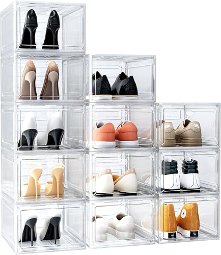 Miniatura 7 de ARSTPEOE Paquete de 9 organizadores de zapatos, almacenamiento de zapatos de plástico sólido mejorado, cajas de zapatos de plástico transparente