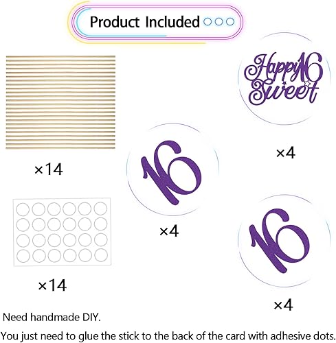 Miniatura 2 de 12 palitos de centro de mesa Happy Sweet 16 para decoración de cumpleaños de 16 años, centros de mesa para mesas, divertidos suministros de fiesta