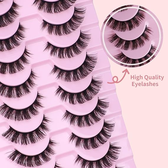 10 Pairs Russian Strip False Eyelashes - D Curl Natural Fluffy 3D Effect, Handmade Lightweight Volume Lashes, Soft Multi-Layered Fibers for Full, Wispy Look, Ideal for Daily Wear