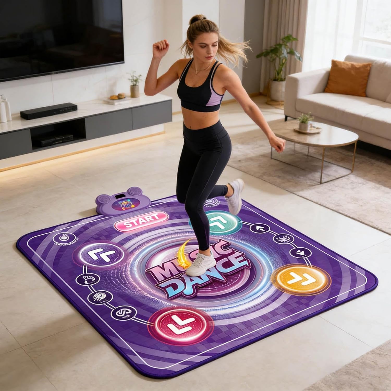 Dance Mat Toys with Light & Music for Kids, Children Mat with Light-up 4-Button Wireless Bluetooth, Dancing Pad Toy with 5 Game Modes, Toys Gifts for 8-12 Year Old Girls (Purple)