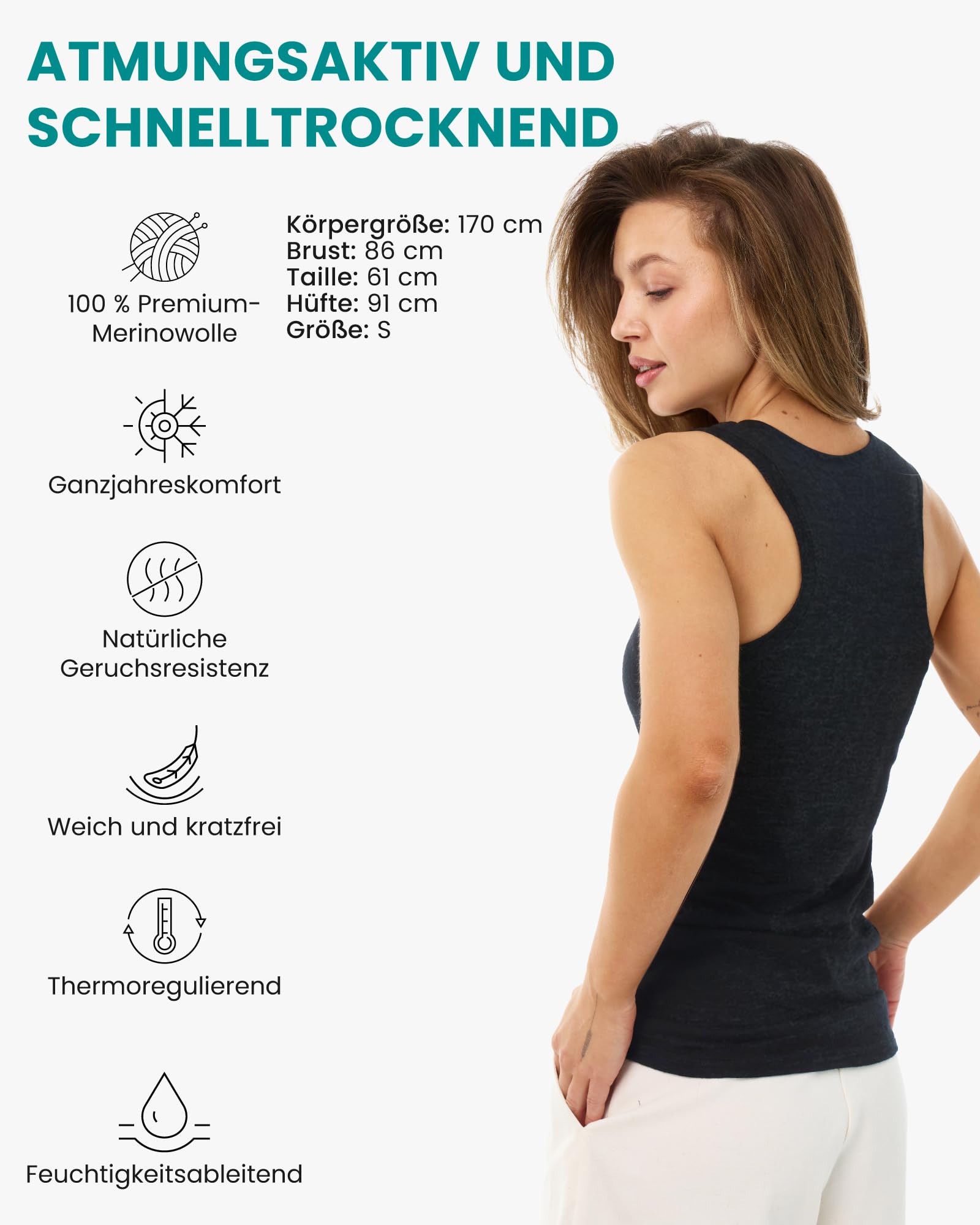 Merino.tech 100% Merino Unterwäsche Damen, Merino Unterhemd Damen, Thermo Sport Top Trägertop Tank Top aus Merinowolle