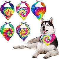 Vista 1 de Howilath Juego de 5 unidades de bandana para perro, bufanda en espiral de teñido anudado para perro, diseño abstracto de arco iris, bandana