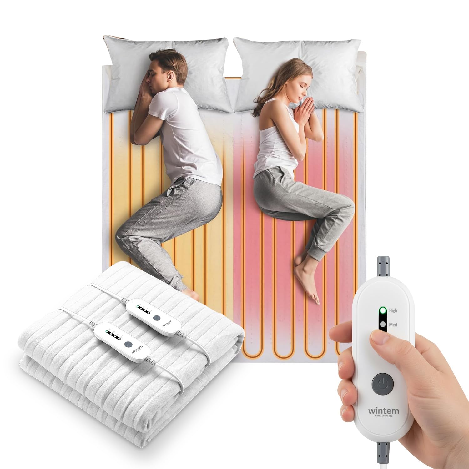 Wintem - Comfy+ Coprimaterasso Elettrico Matrimoniale 160x140cm - Scaldaletto con 4 Livelli di Temperatura - Coperta Elettrica Riscaldante in Poliestere - Timer 8h - Sicurezza Anti-Surriscaldamento