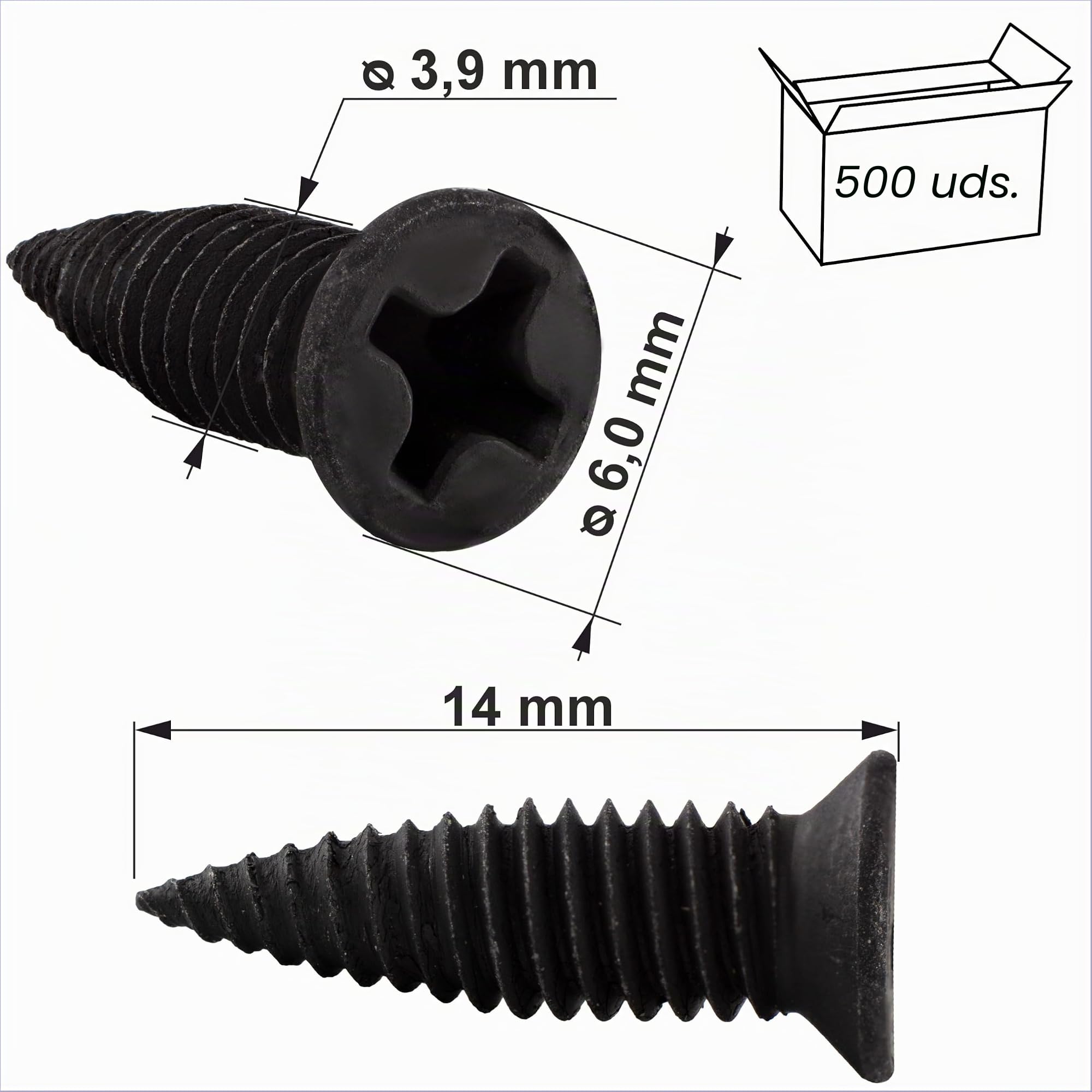 Simpson Strong Tie - Tornillos de conexión de perfil (3,9 x 14 mm, 500 unidades, tornillos de perfil metálico, tornillos autorroscantes negros, para paneles de yeso, ranura en cruz)