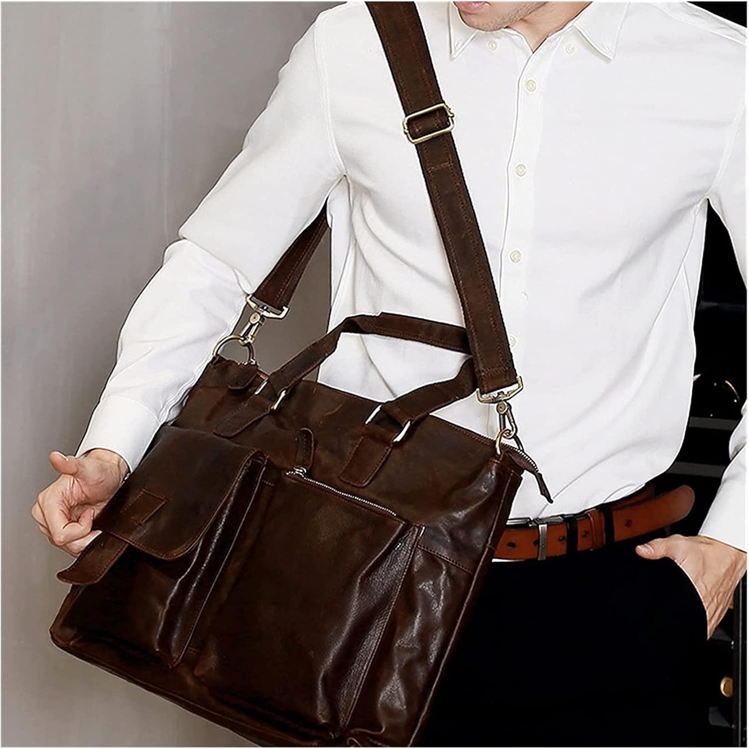 Leather Briefcase Satchel 17inch Laptop Bag Business Office Shoulder Messenger bag