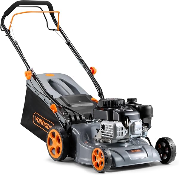 VonHaus Petrol Lawnmower 132cc – Self Propelled Lawn Mower for All Types of Grass/Gardens – 40L Collection Bag, 40cm Working Width, 7 Height Settings - 1
