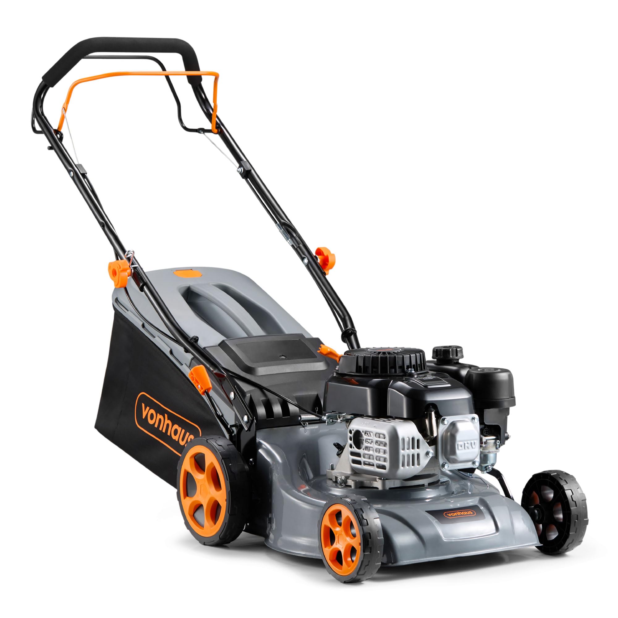 VonHaus Petrol Lawnmower 132cc – Self Propelled Lawn Mower for All Types of Grass/Gardens – 40L Collection Bag, 40cm Working Width, 7 Height Settings