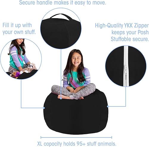Miniatura 387 de Posh Stuffable - Sillón puff con almacenamiento para niños, contenedor de animales de peluche, organizador de juguetes de niños Lienzo Burbujas Azul