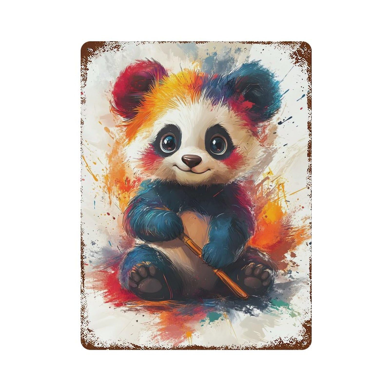 Colorful Panda Bear Vintage Metal Tin Sign 15.7"x11.8", Ideal for Cafe, Home Bar And Lounge Decor