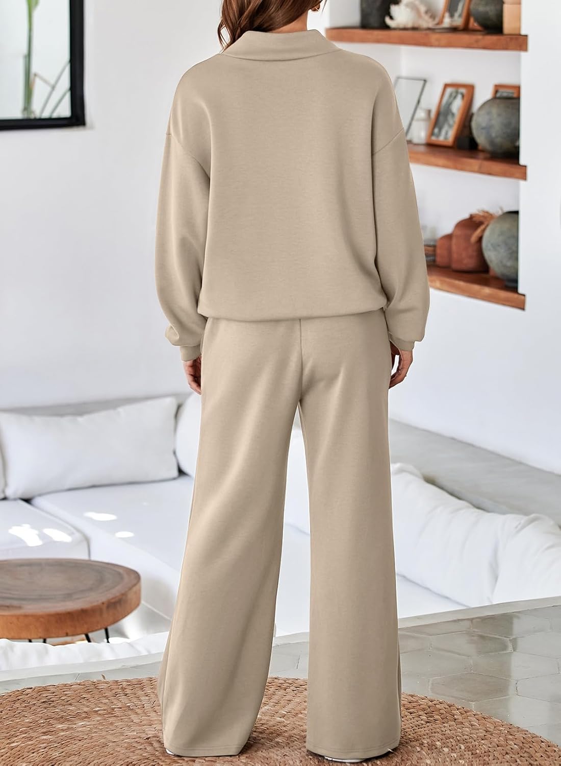 Aleumdr Women's 2 Piece Outfits Lounge Set Mock Neck Long Sleeve Sweatshirt With Wide Leg Pants Sweatsuit Fall 2025 - Image 4