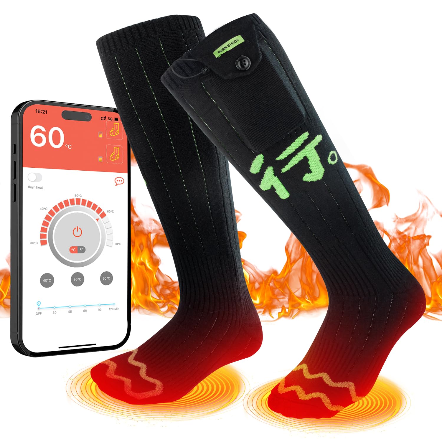 Chaussettes Chauffantes électriques Avec Batterie - Télécommande App - 4 Niveaux Température - USB - Pour Randonnée, Ski, Extérieur