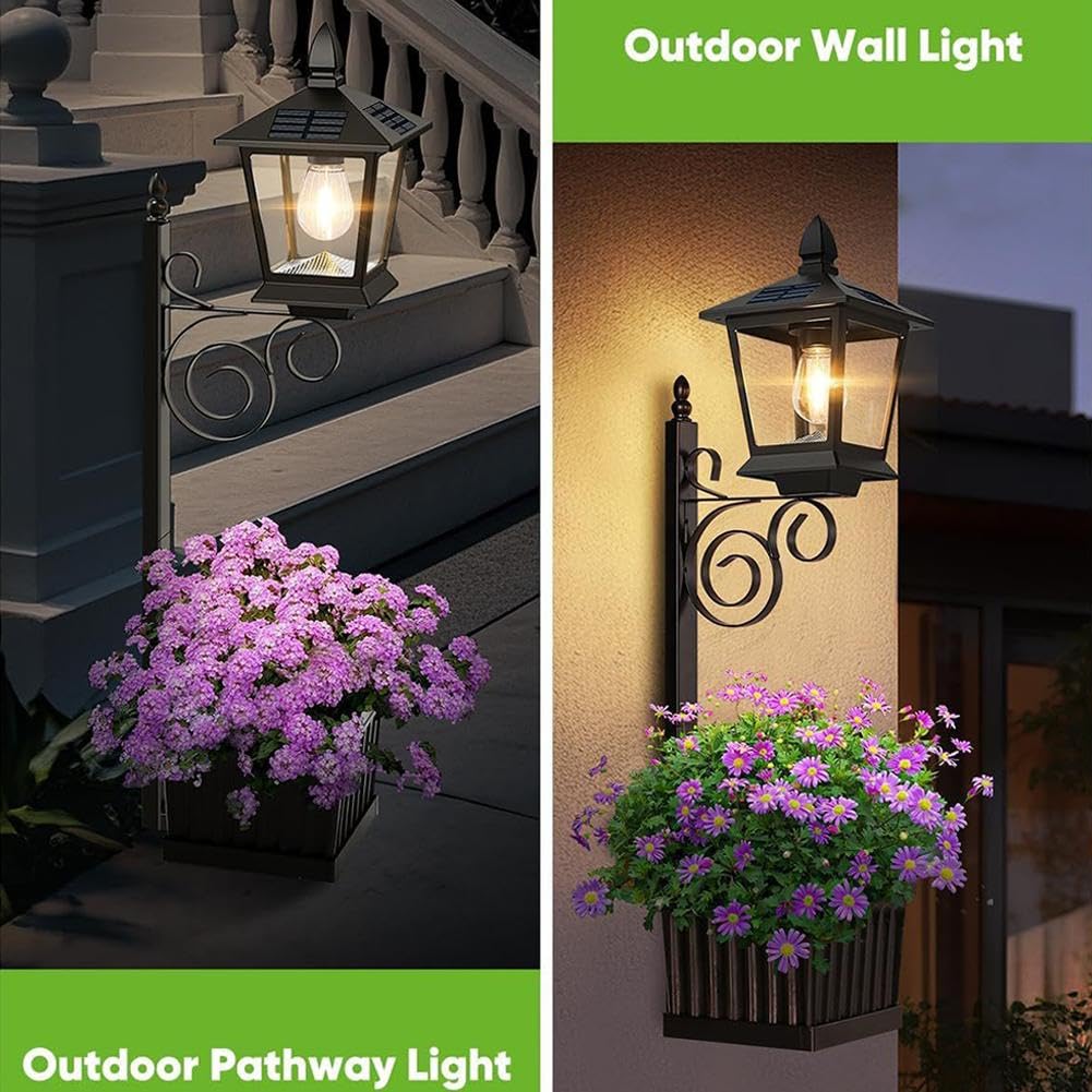 Lampada a energia solare con fioriera, sensore dal tramonto all'alba, vaso da fiori 2 in 1 per giardino, cortile, vialetto, portico, patio, ideale per fiori veri o artificiali