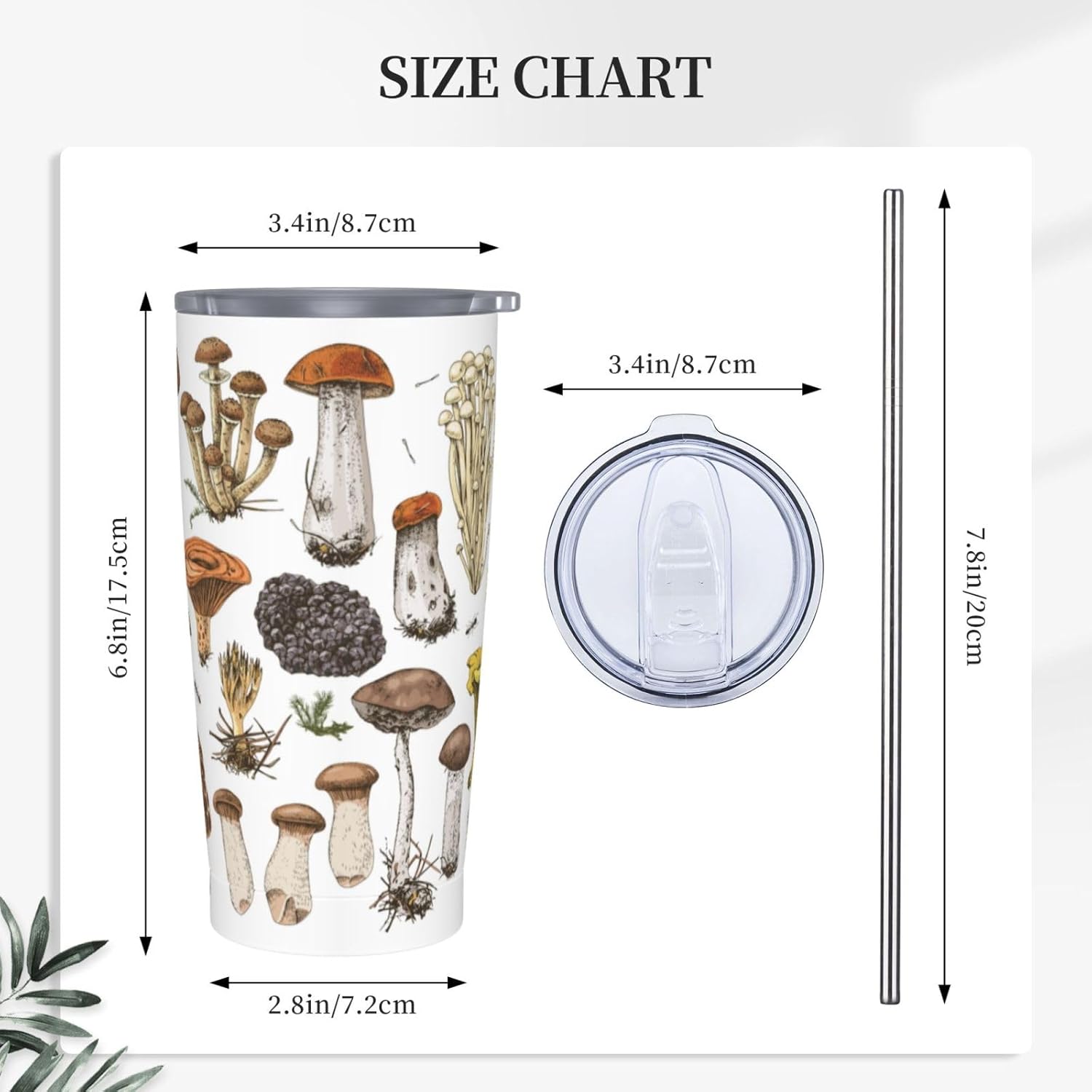 Mushroom Tumbler,Mushroom Atlas 20oz Stainless Steel Insulated Travel Tumblers,Travel Coffee Mug with Lid and Straw Water Bottle Drink Tumbler Cups Gifts for Women Men Lovers - Image 3