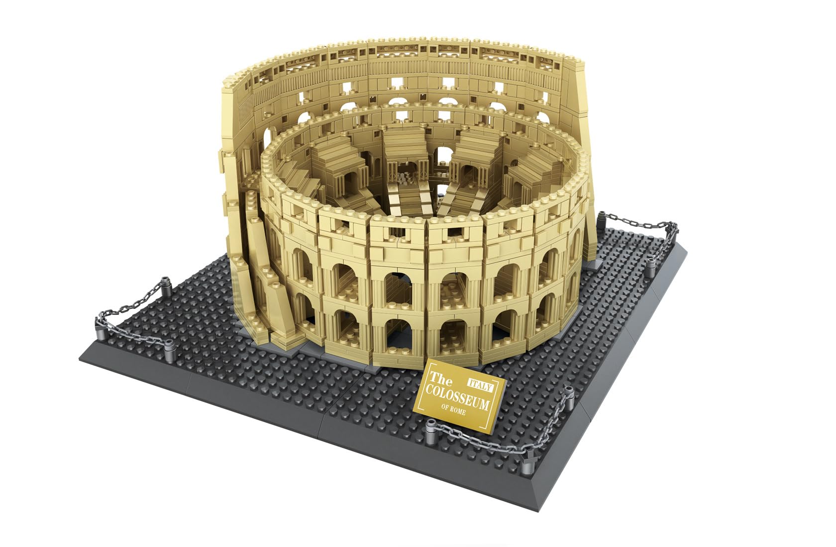 Wange Colosseum Block Building Set box with assembled model