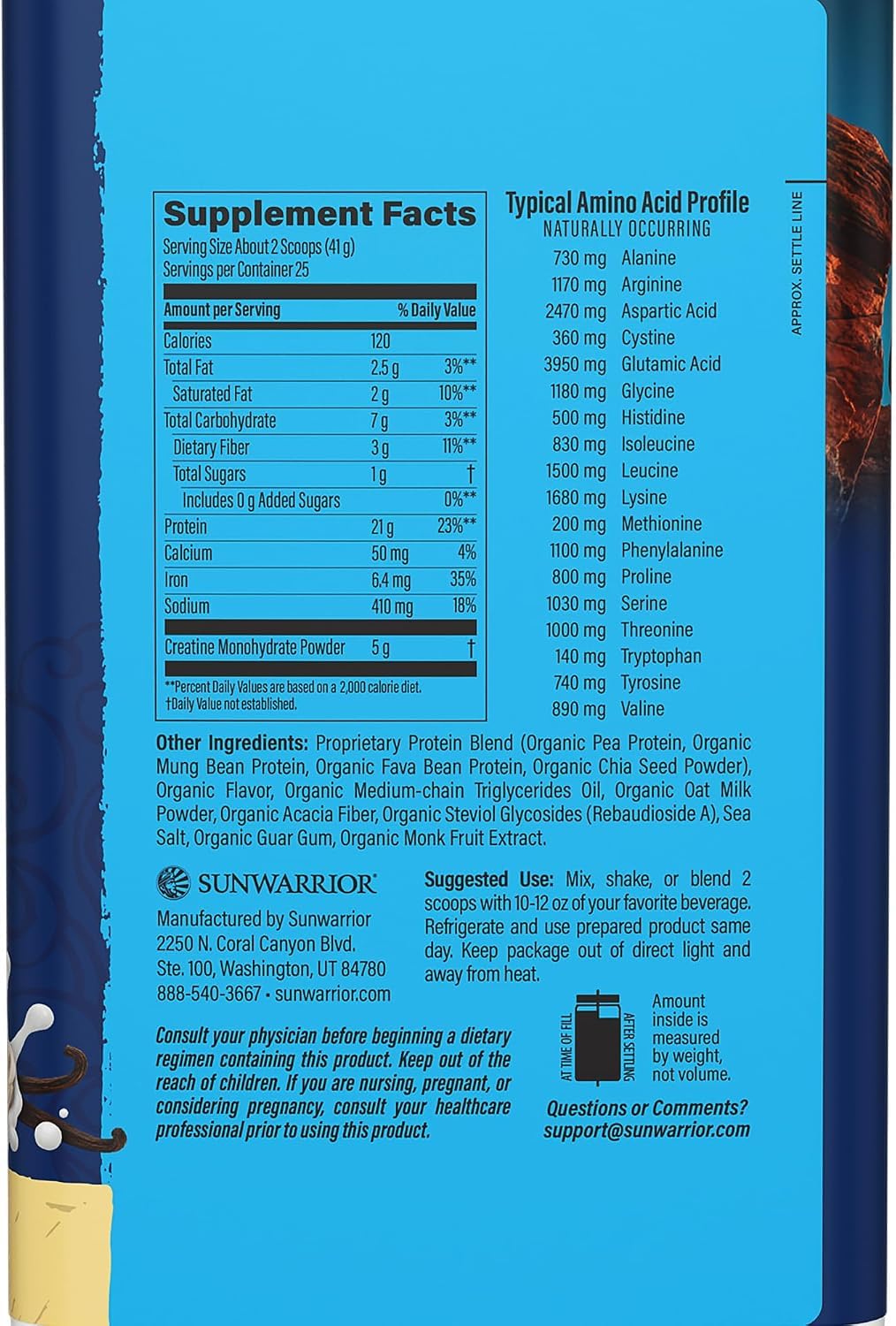 Sunwarrior Vanilla Warrior Strength Plant-Based Protein Powder, 35.6 oz — Amazon image 2