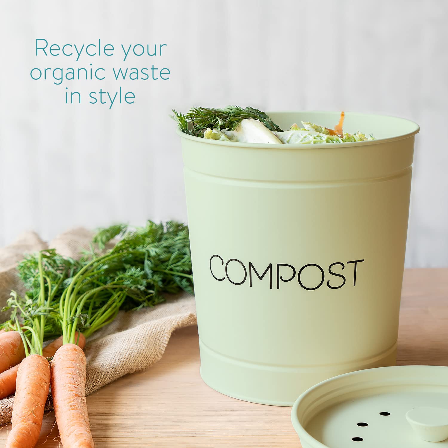 Navaris Compostiera Riciclaggio Rifiuti Organici 3L - Secchio Contenitore Umido e Scarti Alimentari - Coperchio Manico 3X Filtri Carbone Blocca-Odori
