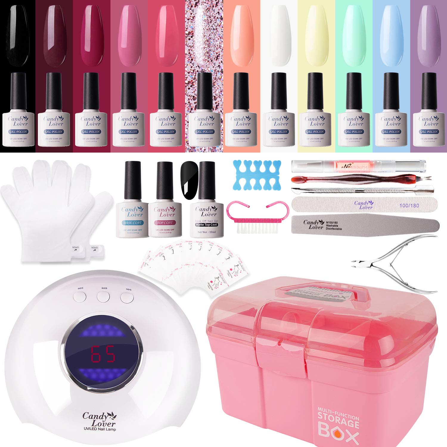 Gel Nail Polish Kit with 36W Lamp - Candy Lover 10ml Macaroon Colors with Base Top Coat Matte Top UV/LED Nail Gel Polish Set, Winter Spring Nail Art Accessories Free Storage Box Starter Gift : Beauty & Personal Care