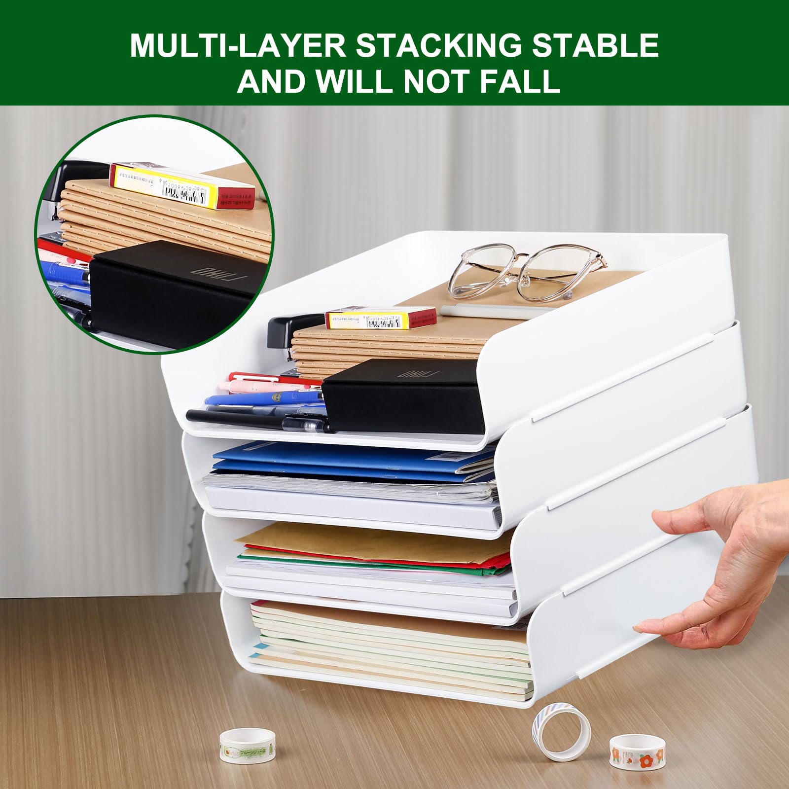 4 PCS Ablagekorb für A4, Dokumentenablage aus PET Kunststoff, A4-Papierablage für Zuhause, Büro, Schule, Stapelbare Schreibtisch Organizer Briefkorb, Briefablage für Akten, Papier