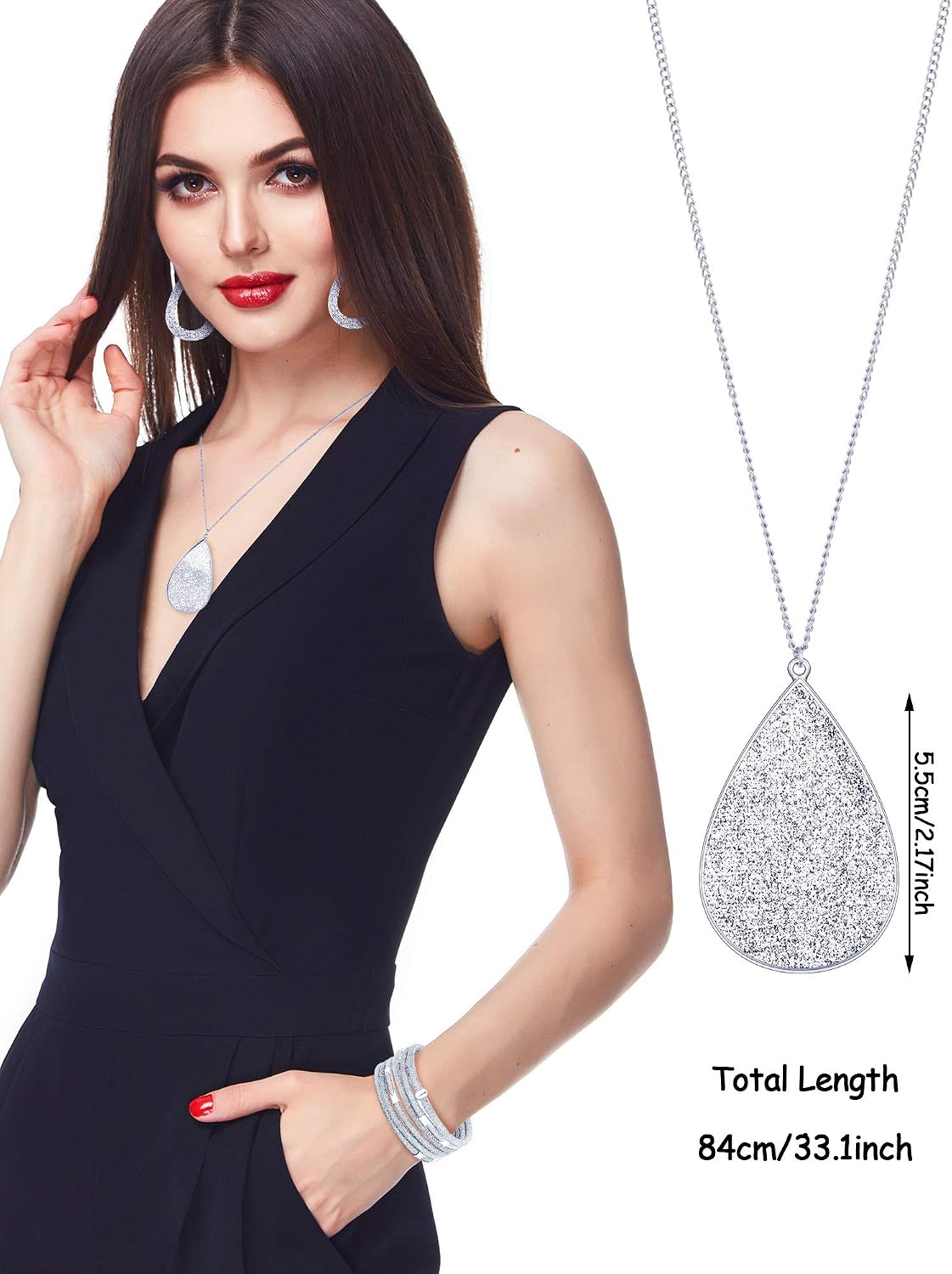 Hicarer 4 Pcs Jewelry Sets for Women Glitter Necklace and Earring Set Multi Layer Bracelet Costume Jewelry Sets for Bridal Shower Wedding