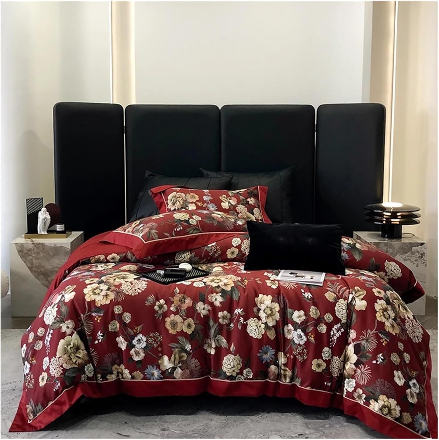 American V-intage Flowers Digital Printing Bedding Set 1000TC Egyptian Cotton Soft Silky Duvet Cover Set Bed Sheet Pillowcases,Bed