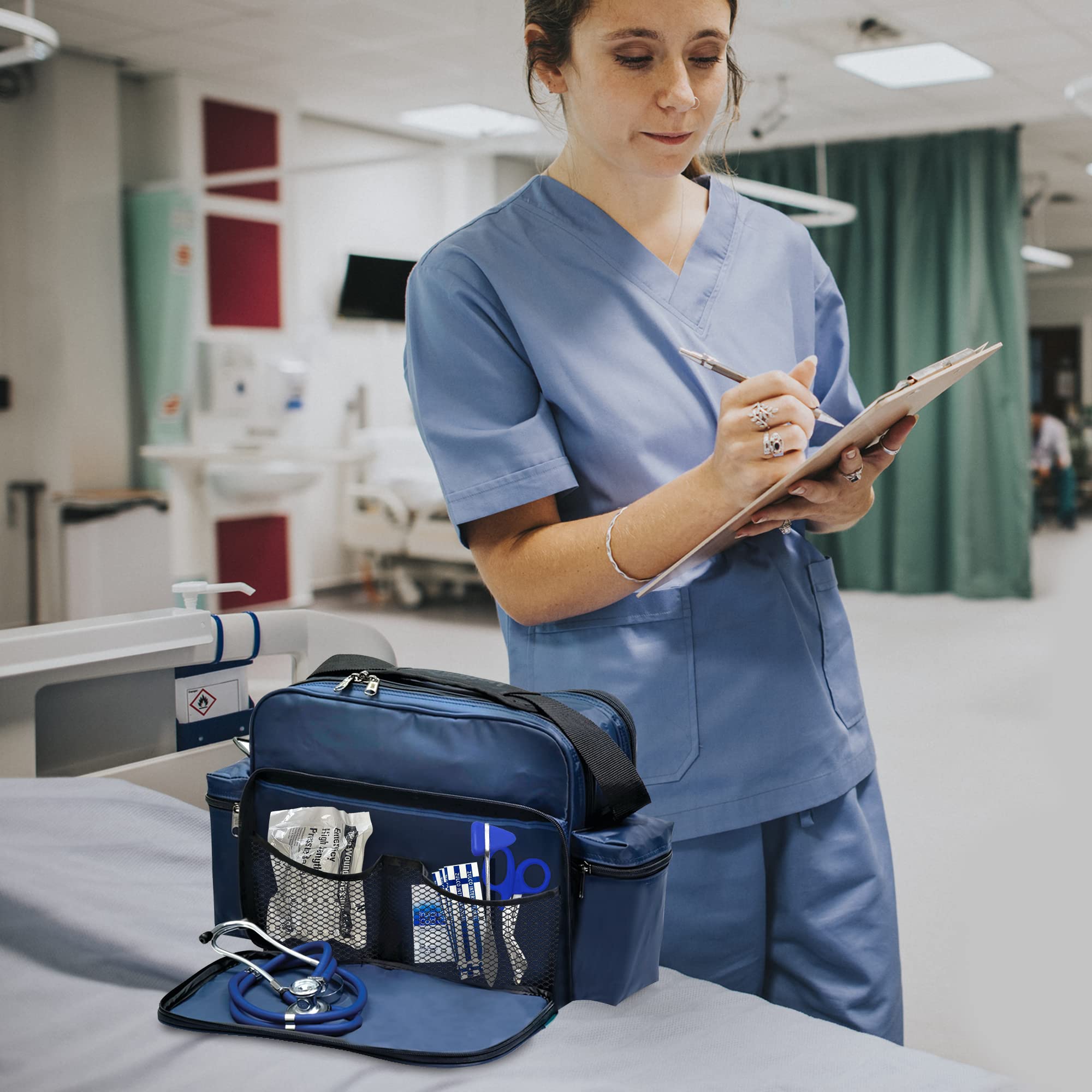 ASA TECHMED Bolsa de lactancia con compartimentos, bolsa de hombro duradera para equipos médicos, enfermeras, médicos, EMT, múltiples bolsillos, nailon reforzado, correas ajustables (rosa)