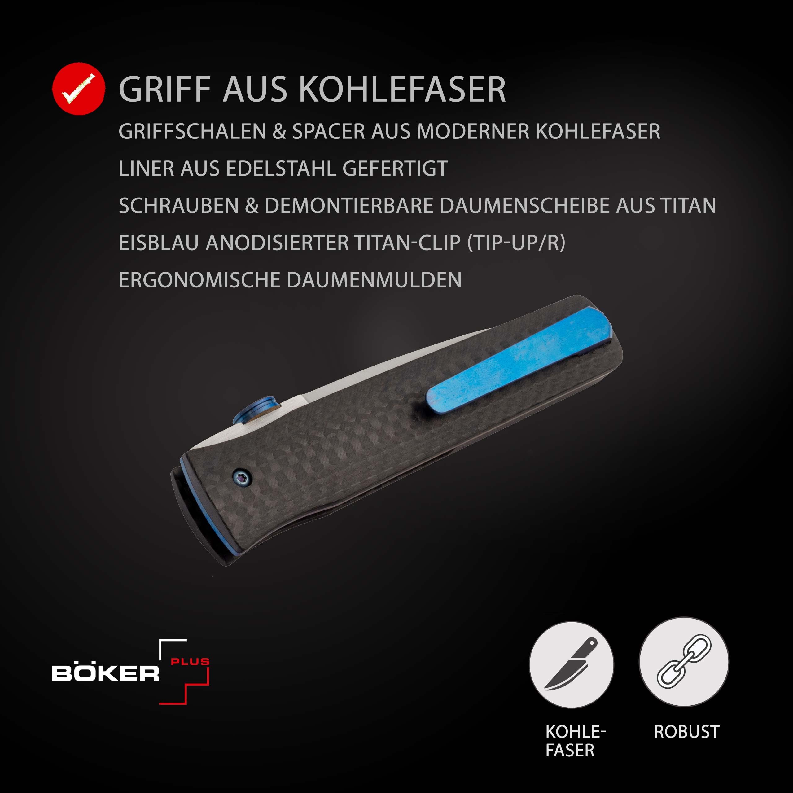 BÖKER PLUS® Icepic Dagger - Dolch Taschenmesser mit Daumen-Pin - flaches EDC Einhand-Messer mit Clip - Gentleman Klappmesser mit 8 cm VG10 Dolchklinge