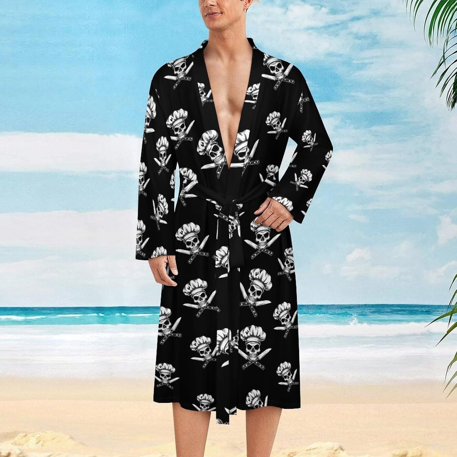 Crossed Chef Knives Skull Mens Robe Long Bathrobe for Women Bath Robes Lightweight Soft Printed Sleepwear