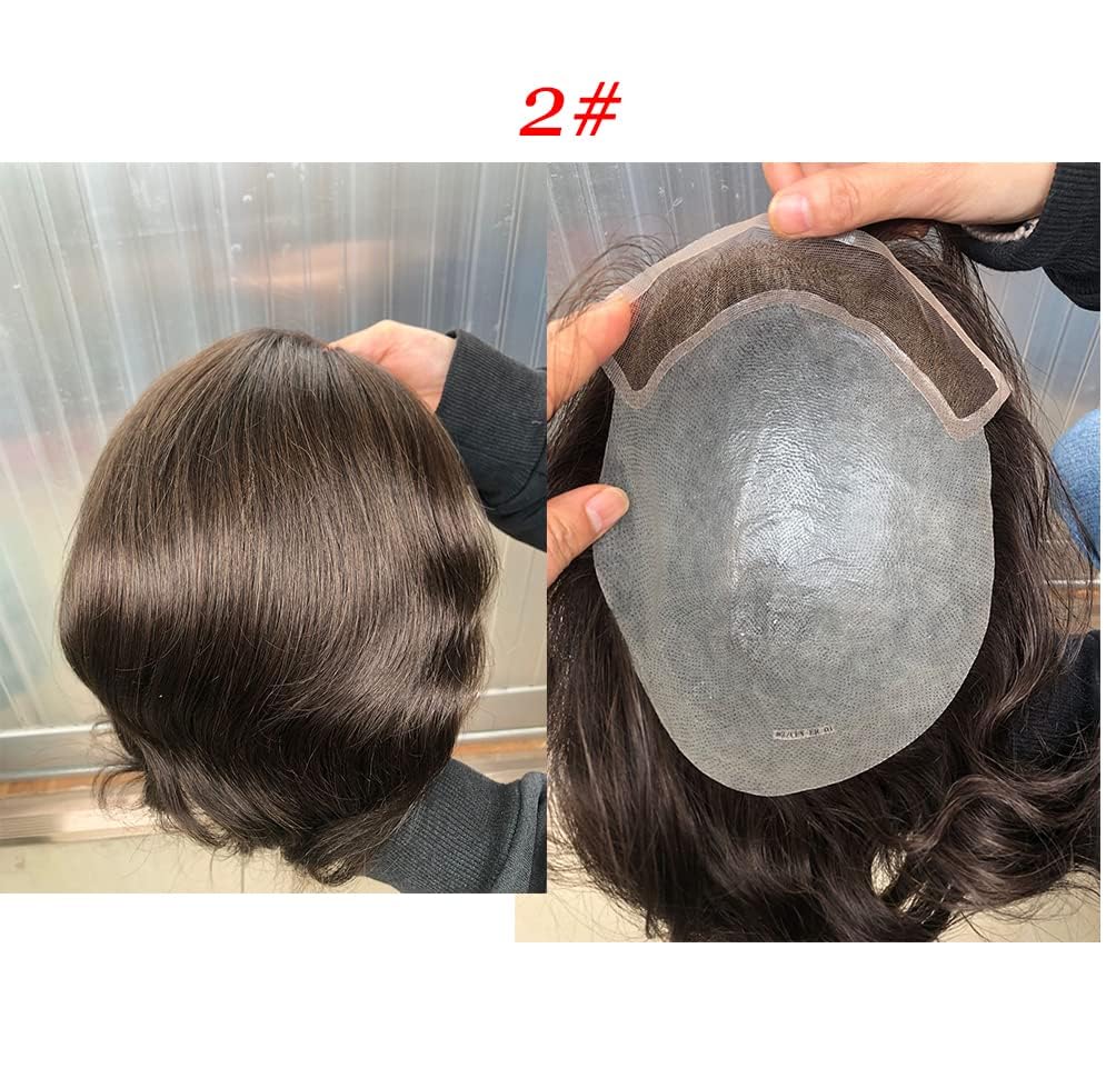 Miniatura 4 de Toupee para hombres 100% cabello humano europeo suizo frente encaje frontal natural piezas de cabello 0.003 in piel fina PU V-looped sistema de