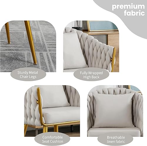 Miniatura 10 de BOSMILLER Sillas de comedor tejidas, modernas sillas de comedor con ruedas, respaldo alto curvado silla de comedor tapizada redonda, para sala de