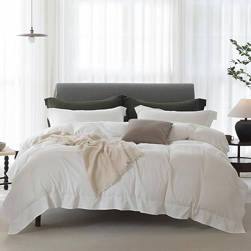 Miniatura 1 de ELIMMO Juego de funda de edredón con textura de lino 100% tela de algodón, duradera, transpirable, natural, sensación de ensueño y chic (semilla de