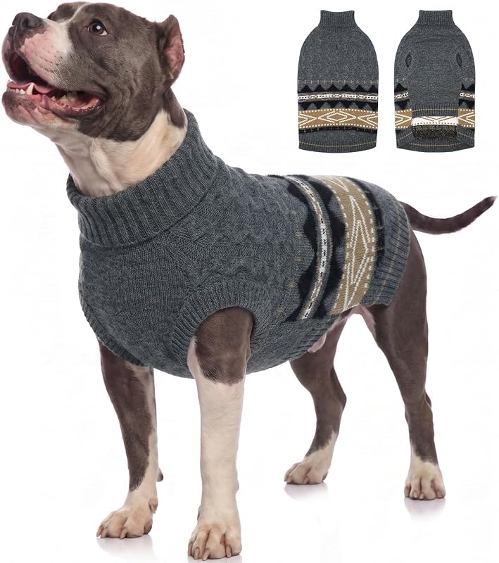 Suéter sem Mangas para Cães Grandes MIGOHI com Gola Alta, Tricô Quente, Cinza, XXL