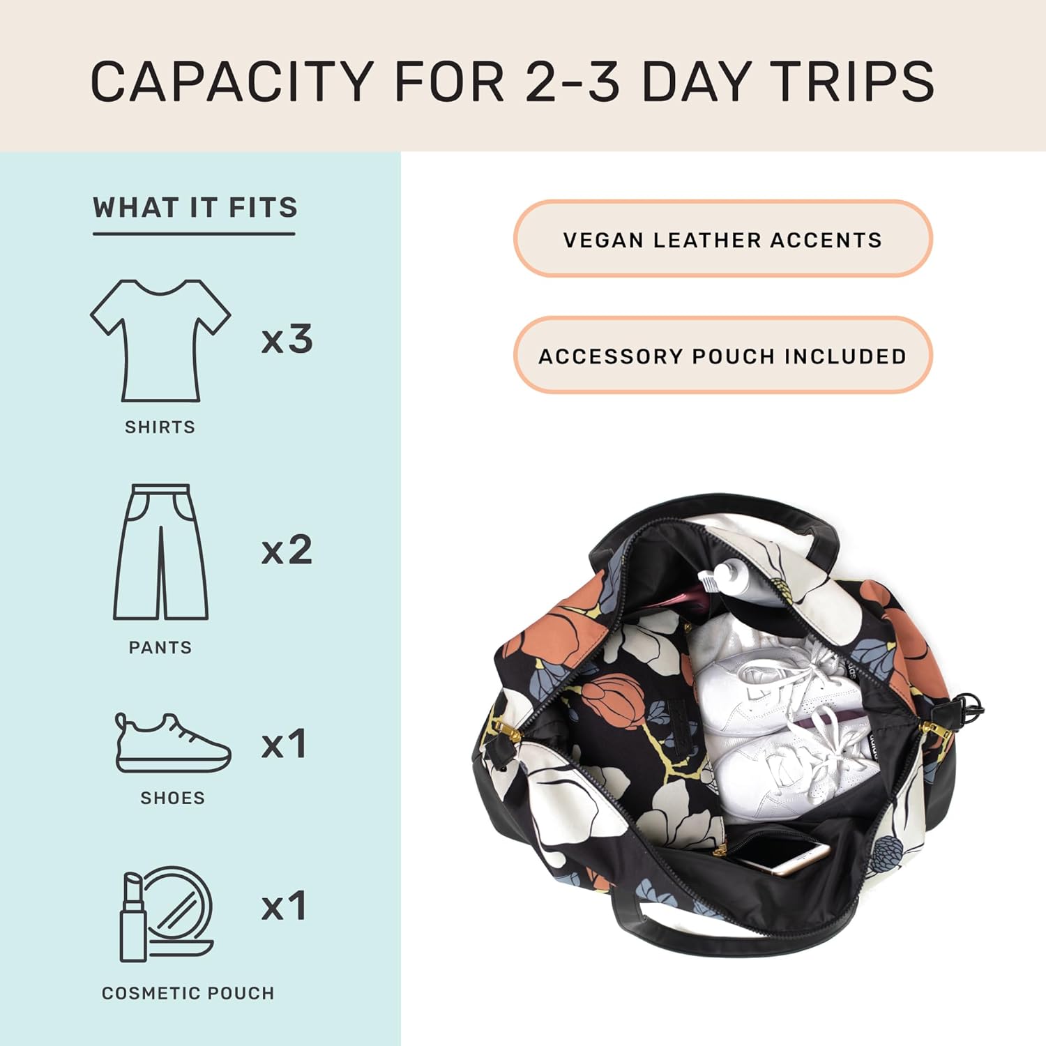 Jadyn Luna Women's Weekender Bag and Travel Duffel, Large 37 Liter Capacity - Image 2