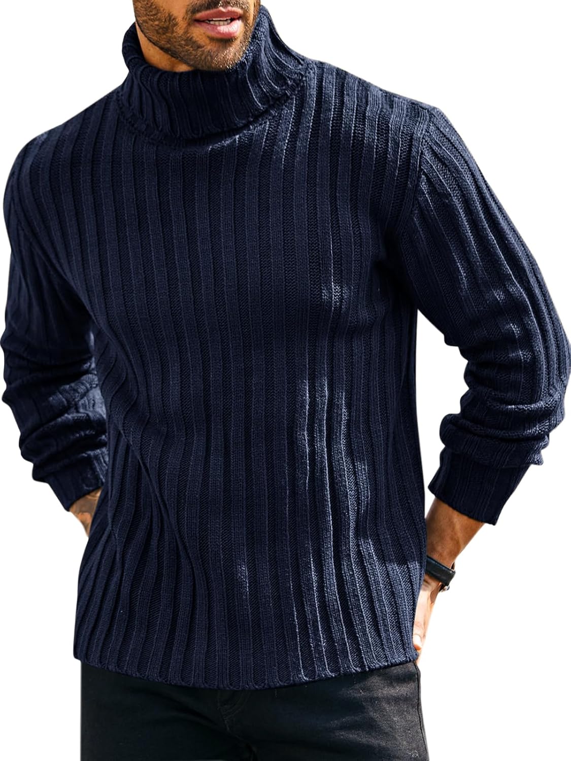 Runcati Mens Chunky Turtleneck Sweaters Cable Knitted Casual Slim Fit Fall Winter Warm Pullover Sweater