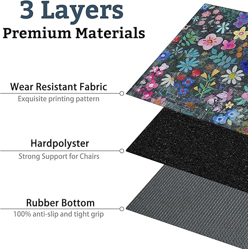 Vista 15 de Tapete para silla de oficina para suelo de madera dura y azulejos, tapete bohemio floral de 36 x 48 pulgadas para silla de computadora de oficina
