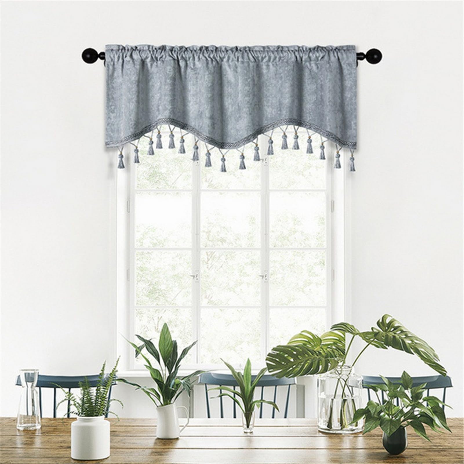BESTORI Valance Curtains for Living Room Kitchen Rod Pocket Vintage Window Valance Thermal Insulated Solid Window Treatment Grey, 180 x 45 cm