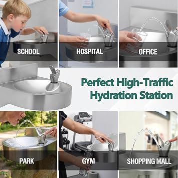 Water Drinking Fountain Wall Mounted for Schools, Parks, Gyms, Compact & Space-Saving Design, Commercial Hydration Station One-Click Water Output, Stainless Steel Drinking Water Fountain