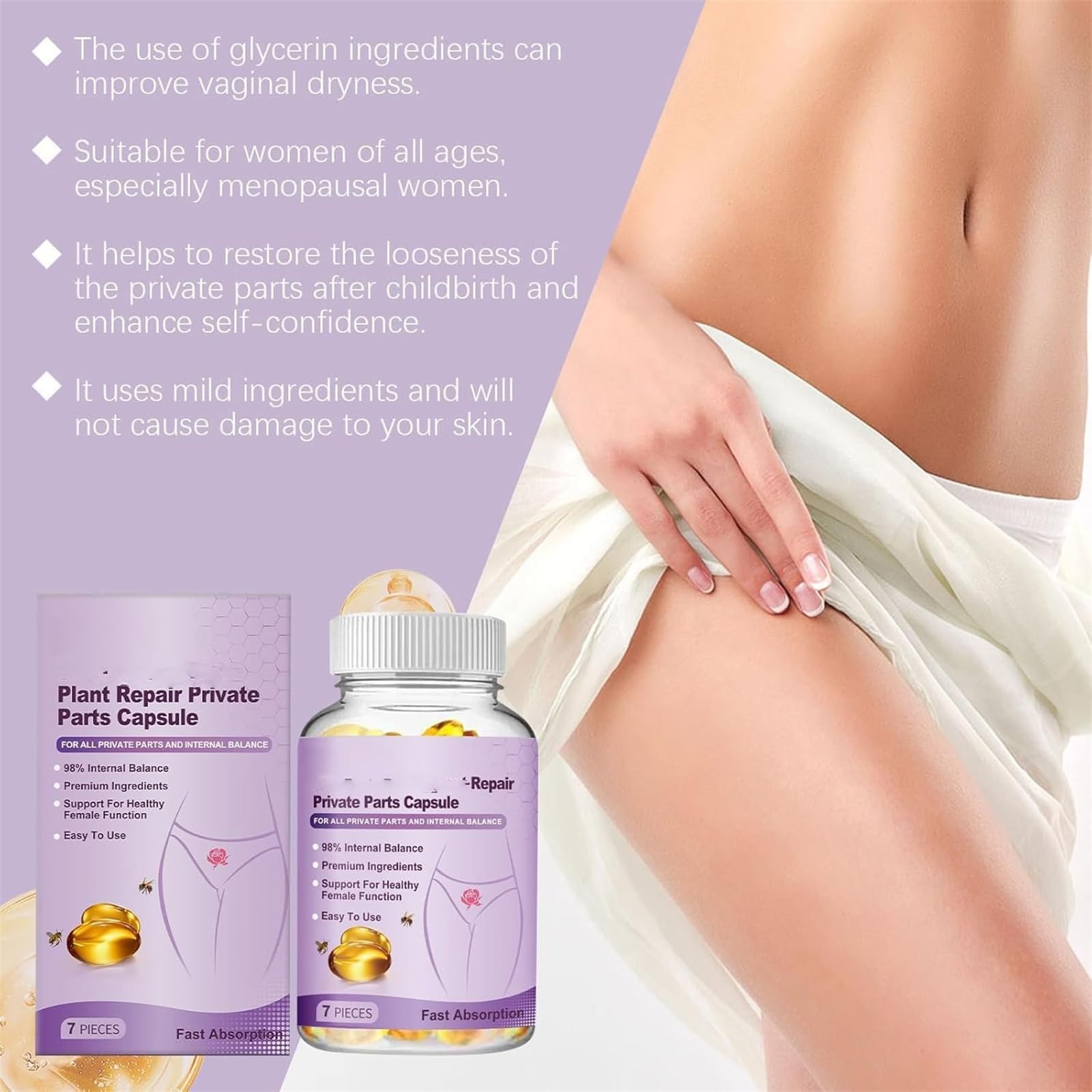 Capsule di Riparazione vaginale, Capsule di rassodamento vaginale Naturale, Capsule Dimagranti Anti-prurito istantanee, Capsule di Riparazione rassodanti e Rosa e Tenere