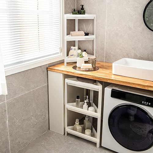 Miniatura 5 de Giantex Paquete de 2 estantes esquineros, estante de ducha desmontable de 3 niveles, soporte de esquina de baño con agujeros de drenaje, estante de