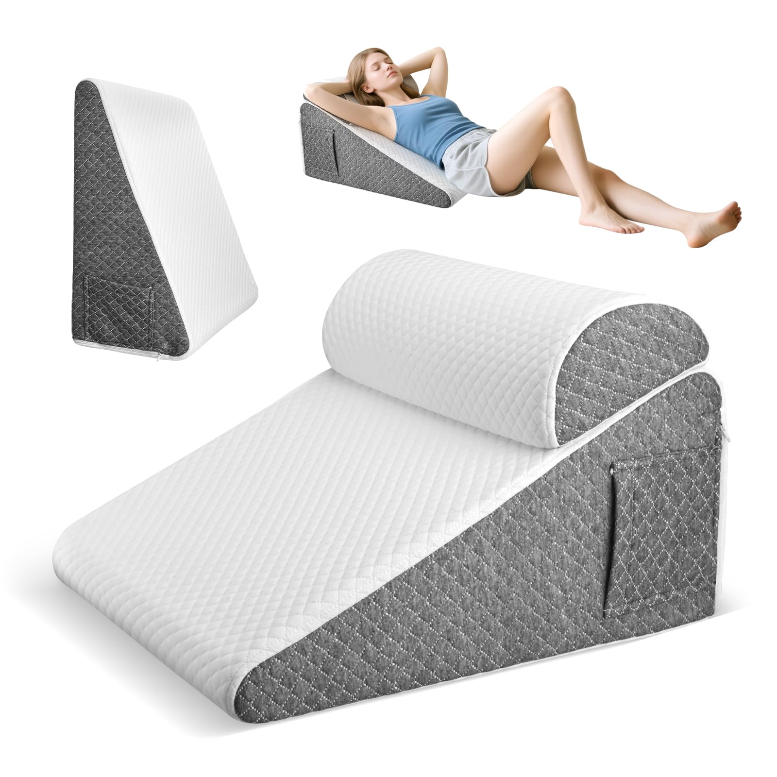 Keilkissen 50x50x26 cm mit Memory-Schaum & waschbarem Bezug