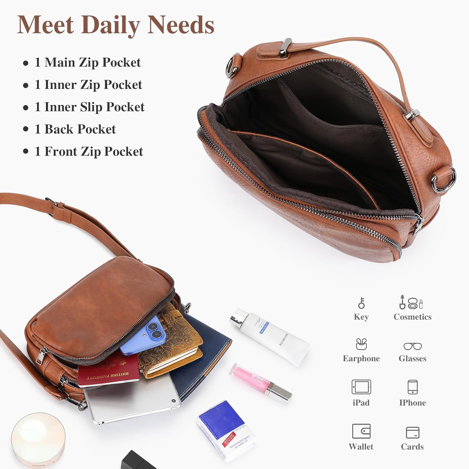 Crossbody Bags for Women, Vegan Leather Crossbody Handbag with Top Handle, Adjustable Strap Travel Purse with Built in Wallet - Image 4