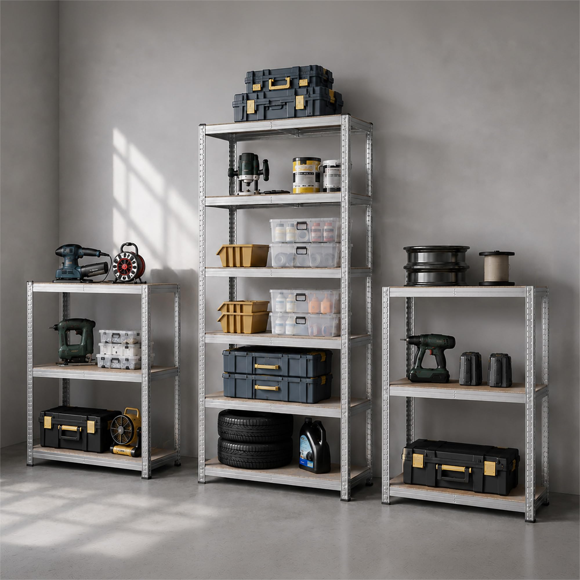 IlGruppone Set 2 Scaffali Metallici Modulari 180x90x40 cm 6 Ripiani in MDF Portata 875 kg Totali Montaggio ad Incastro Scaffalatura Garage Cantina Magazzino Officina Grigio