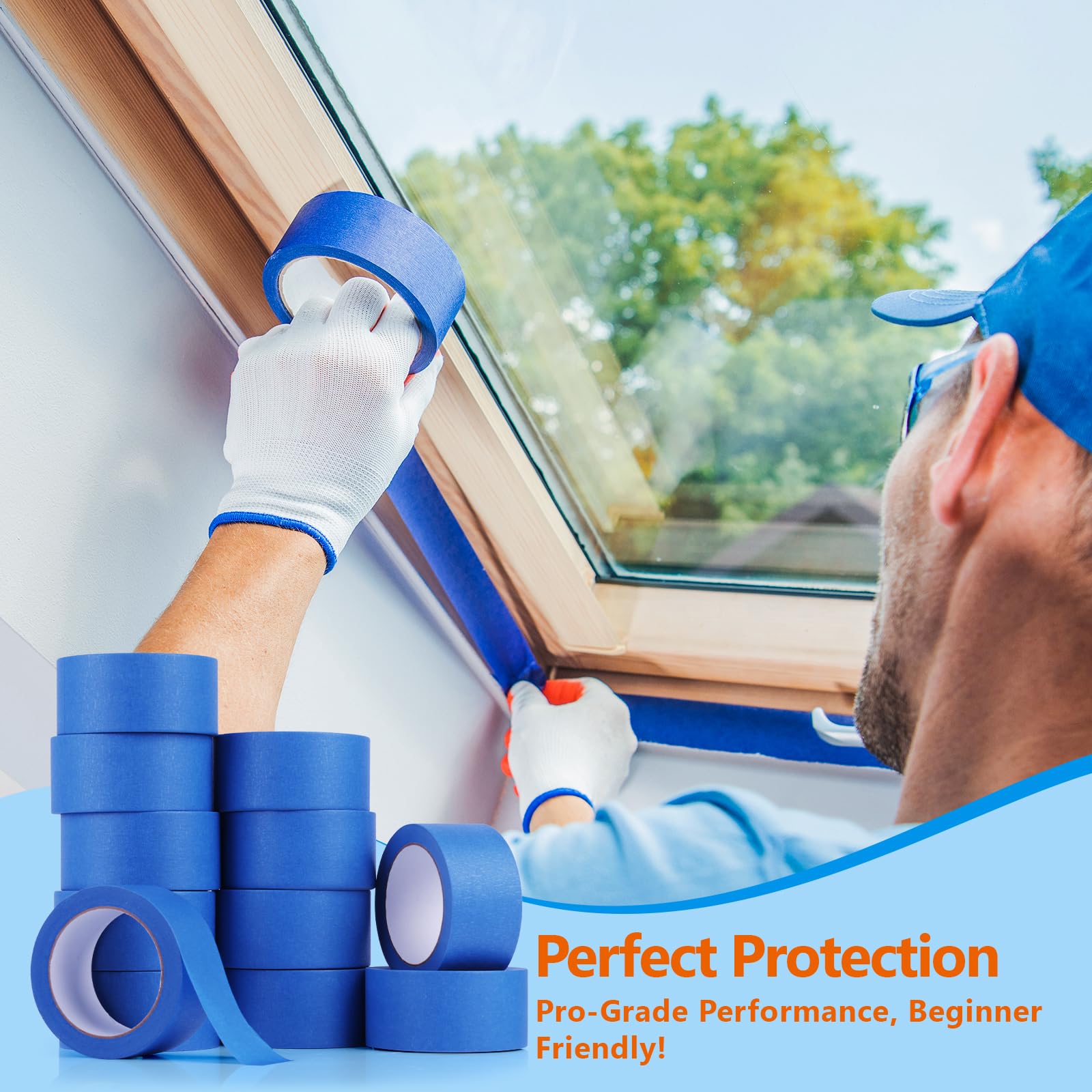 NEOACT 12 rotoli di nastro blu per pittori, 5,1 cm x 30,9 m, nastro coprente multi-superficie, nessun residuo, nastro per pittori per pittura murale, miglioramento della casa, imballaggio, artigianato