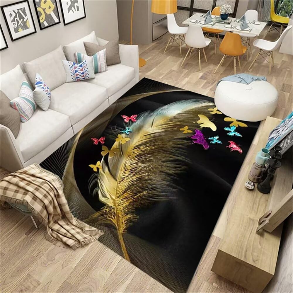 Tapis salon lavable en machine grand tapis de couloir noir 120x150cm