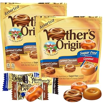 WerthersOriginal Caramel Hard Candy Assorted Flavors, 2 Pack of Individually Wrapped Sugar Free WerthersHard Candy, 7.7oz Each, Perfect Werthers Candy for Sharing or Stocking Up