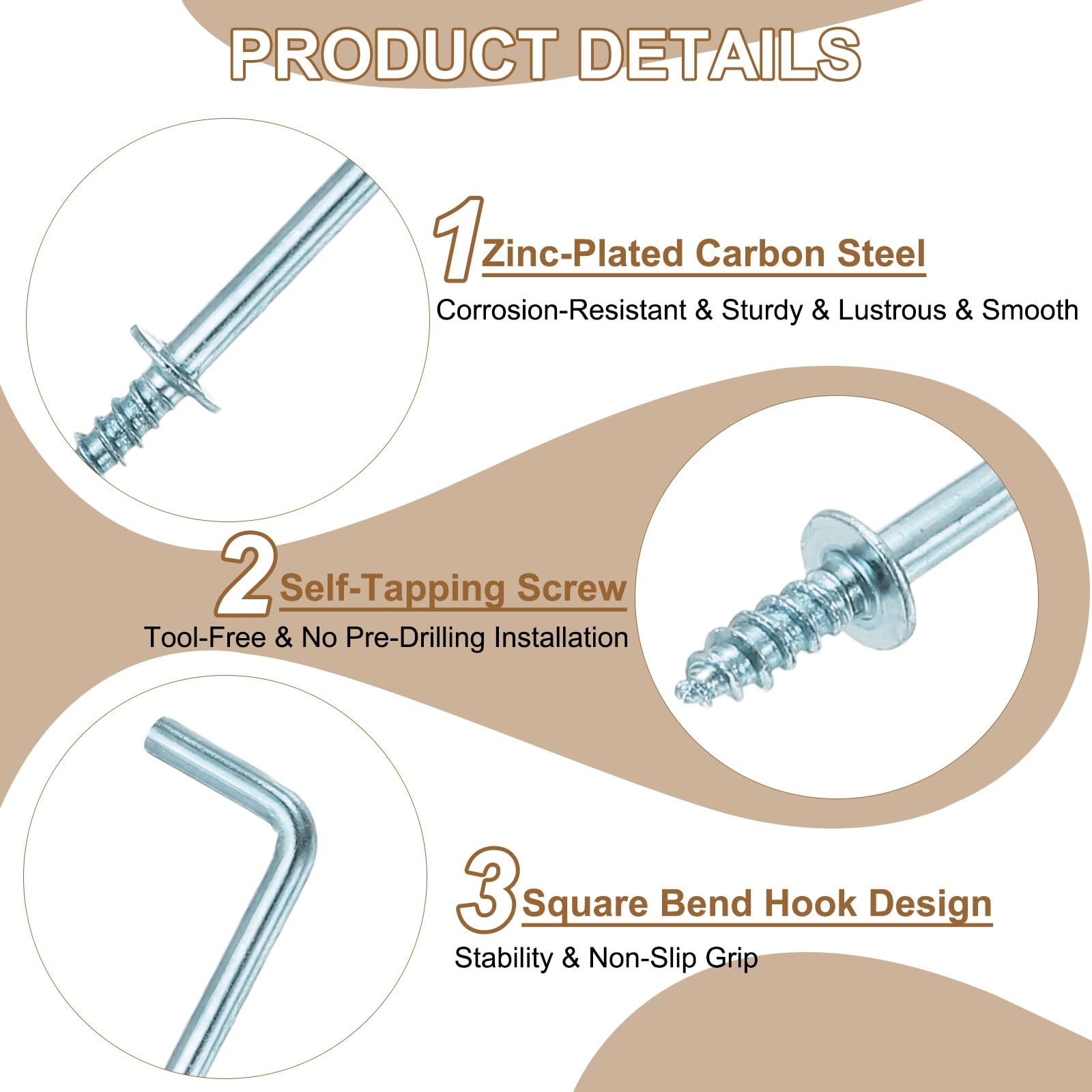 YELARXI L-Shape Screw Hooks Brass Plated Steel 7 Shape Right Angle Medal Hooks - Image 3