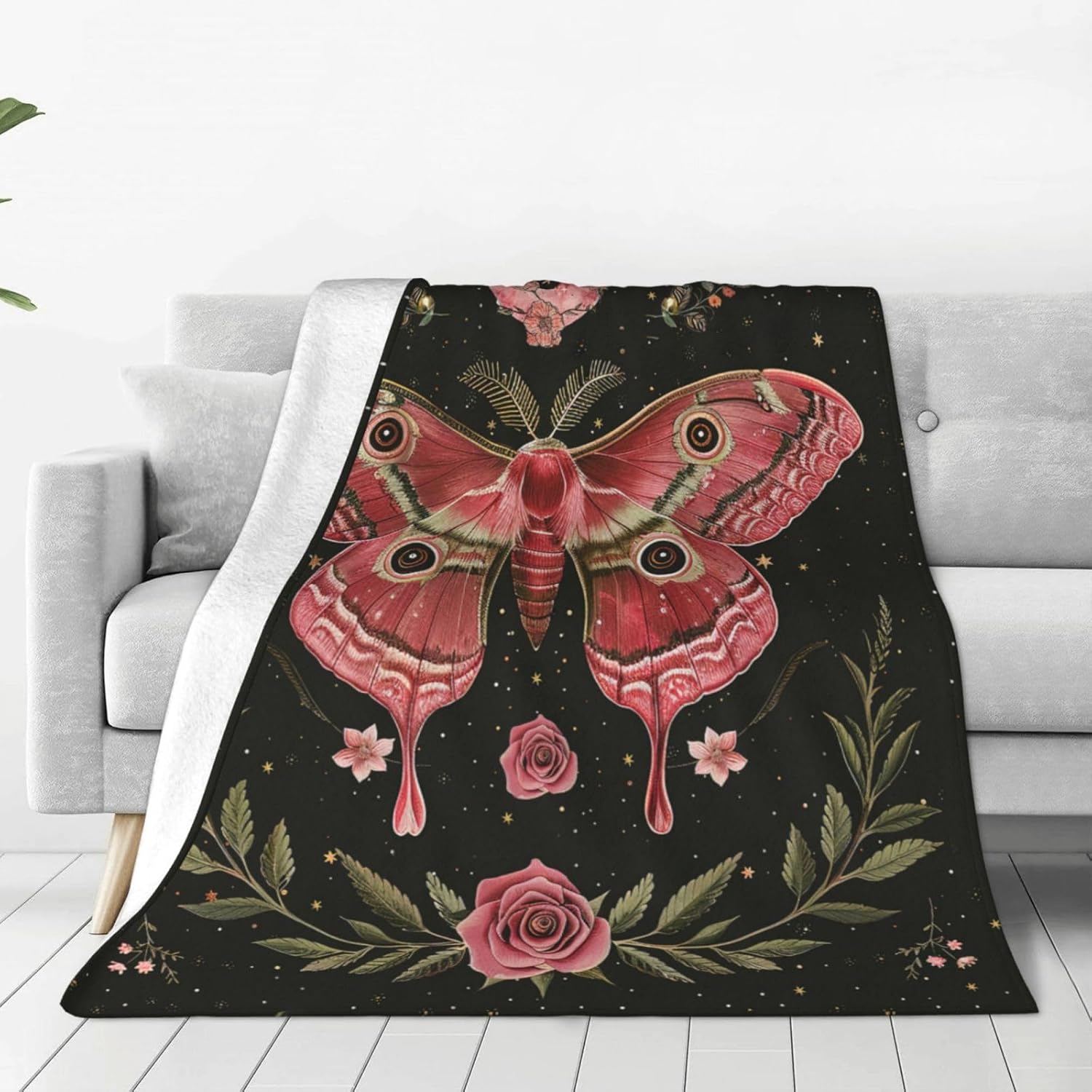 Moth Blanket Butterfly Decor Throw Blanket Comfy Plush Flannel Fleece Warm Soft Fluffy Fuzzy Blanket Gothic Gifts for Girls Boys Women Teens for Room Bed Sofa Couch 40"X50" - Image 2